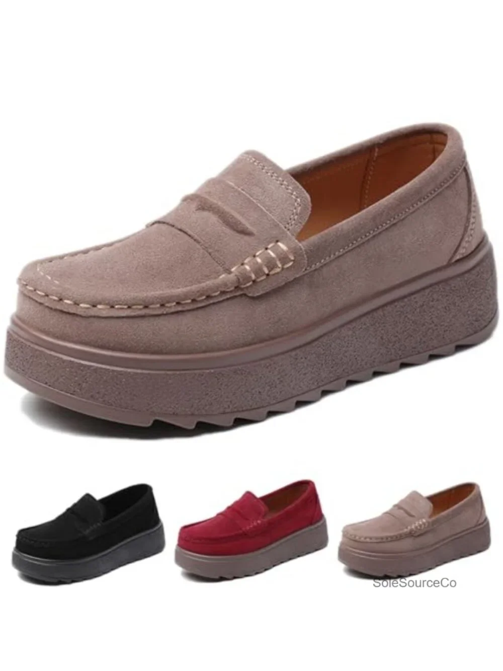 Suede Platform Wedge Loafers Slip-On Comfort Business Casual Walking Shoes